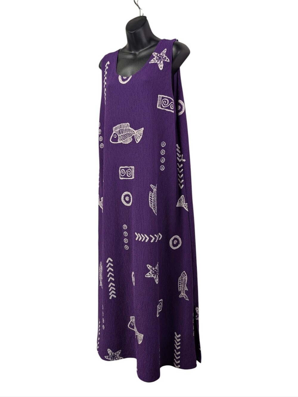 Fashion Code Women's Plus Size 3XL Purple Maxi Dress Fish Print Sleeveless - Picture 3 of 8